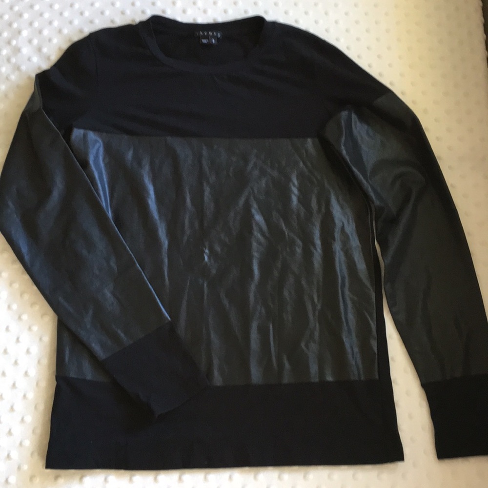 Theory black long sleeve top two tone finish shiny